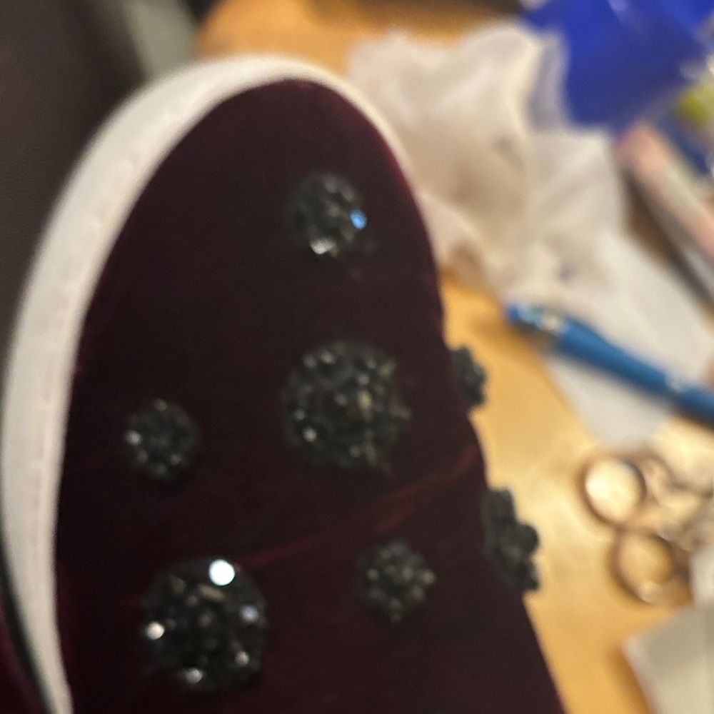 Michael Kors Dark Red Velvet Slip-Ons with Black Accents - tiny wears - Picture 13 of 13